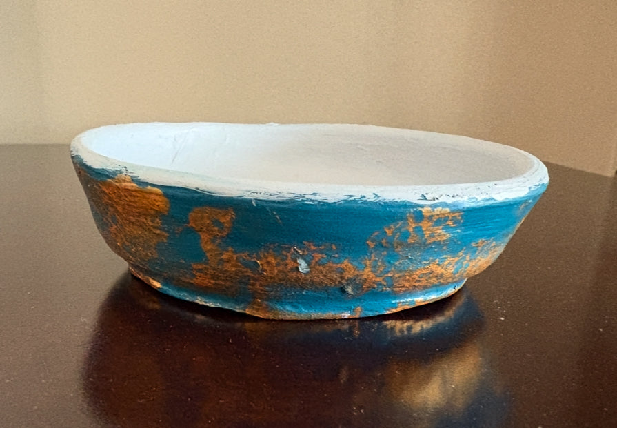 Turquoise shallow bowl with gold detail